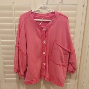 Free People Pink Button-Up Sweatshirt